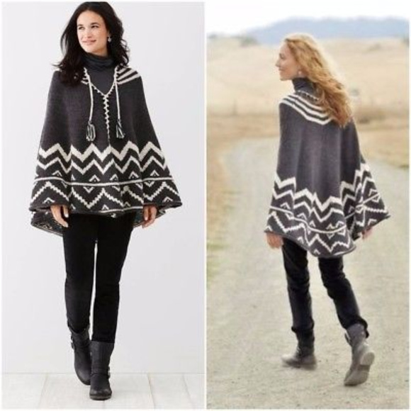 J Jill Wool Blend Nordic Sweater Poncho - Picture 1 of 7